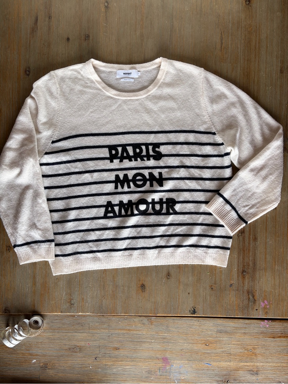 Notshy Striped Crewneck Sweater with 'PARIS MON AMOUR'